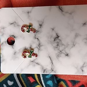 Hypoallergenic earrings Christmas candy cane 1/4 x 1/2 inches